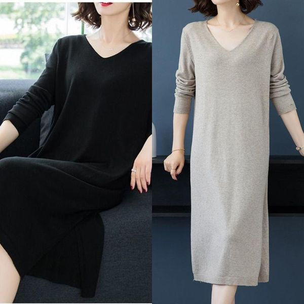 spring 2021 women size v neck knitting dresses loose long sleeves mid-calf casual dress robe vestidos, Black;gray
spring 2021 women size v neck knitting dresses loose long sleeves mid-calf casual dress robe vestidos, Black;gray