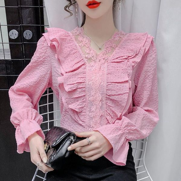 women's blouses & shirts 2021 spring ruffled flared sleeve shirt fashion age-reducing sense lace v-neck, White
women's blouses & shirts 2021 spring ruffled flared sleeve shirt fashion age-reducing sense lace v-neck, White