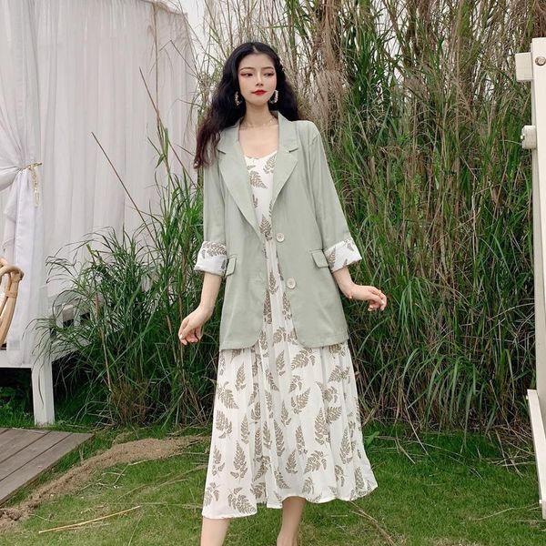 work dresses womens clothing summer thin casual long sleeved suit + floral chiffon v-neck spaghetti strap vintage dress fashion two piece se, White;black
work dresses womens clothing summer thin casual long sleeved suit + floral chiffon v-neck spaghetti strap vintage dress fashion two piece se, White;black