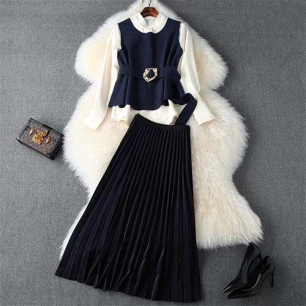 two piece dress high fashion women autumn suit 3piece clothing set 2021 elegant ol outfits long sleeve blouse+vest+midi pleated skirt sets, White
two piece dress high fashion women autumn suit 3piece clothing set 2021 elegant ol outfits long sleeve blouse+vest+midi pleated skirt sets, White