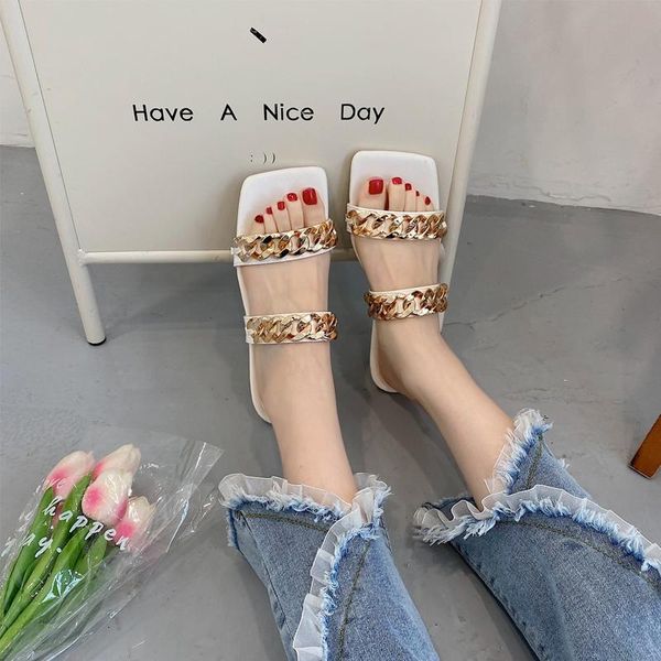 slippers 2021 fashion summer flat bottom square head shoes women's sandals solid ladies chain outside flip-flops, Black
slippers 2021 fashion summer flat bottom square head shoes women's sandals solid ladies chain outside flip-flops, Black