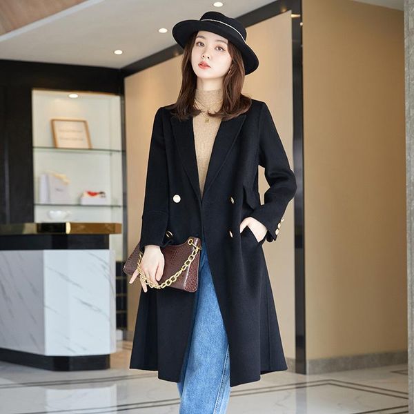 women's wool & blends autumn and winter 2021 korean long knee pure black woolen double-sided cashmere coat trend
women's wool & blends autumn and winter 2021 korean long knee pure black woolen double-sided cashmere coat trend