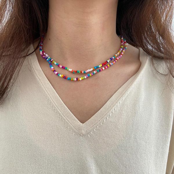 chains creative fashion bohemian short necklace choker handmade beaded colorful rice bead double layer women's, Silver
chains creative fashion bohemian short necklace choker handmade beaded colorful rice bead double layer women's, Silver