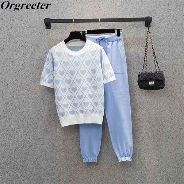 two piece heart shape pattern knitted sets women summer fall short sleeve pullover and elastic waist harem pants suits 210602, White
two piece heart shape pattern knitted sets women summer fall short sleeve pullover and elastic waist harem pants suits 210602, White