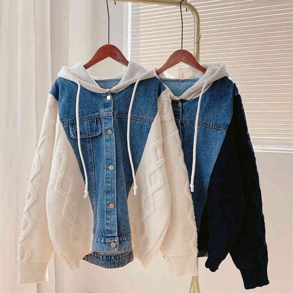 women's sweaters autumn cardigans hooded knitted long sleeve single button denim patch loose sweater female 1dw7, White;black
women's sweaters autumn cardigans hooded knitted long sleeve single button denim patch loose sweater female 1dw7, White;black