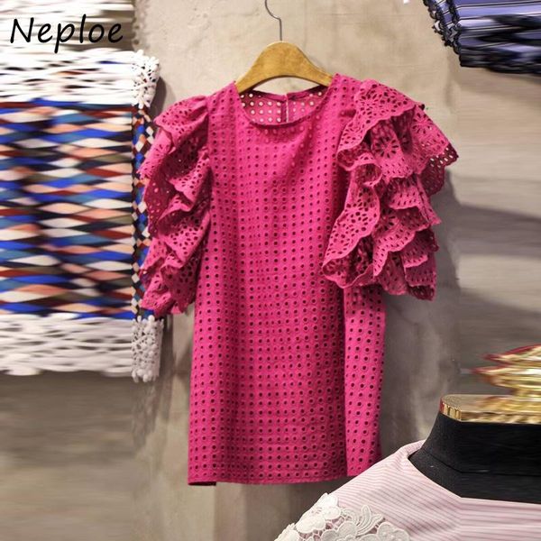 women's blouses & shirts neploe korea 2021 summer solid blouse women hollow out stitching short-sleeved shirt female ruffle loose blusa, White
women's blouses & shirts neploe korea 2021 summer solid blouse women hollow out stitching short-sleeved shirt female ruffle loose blusa, White