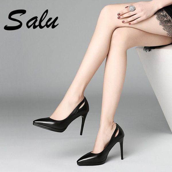 dress shoes salu 2021 genuine leather women pumps pointed toe solid colors heels classic office ladies, Black
dress shoes salu 2021 genuine leather women pumps pointed toe solid colors heels classic office ladies, Black