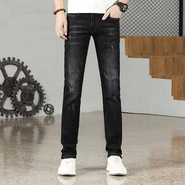 men's jeans summer trend slim fit small leg stretch casual, Blue