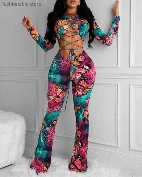 long sleeve butterflyprint overalls women jumpsuits tie dye print lace-up front cutout, Black;white
long sleeve butterflyprint overalls women jumpsuits tie dye print lace-up front cutout, Black;white