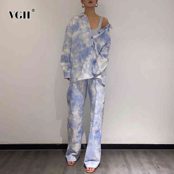 vgh tie dye korean two piece set for women lapel long sleeve loose high waist straight trousers hit color sets female 210421, White
vgh tie dye korean two piece set for women lapel long sleeve loose high waist straight trousers hit color sets female 210421, White