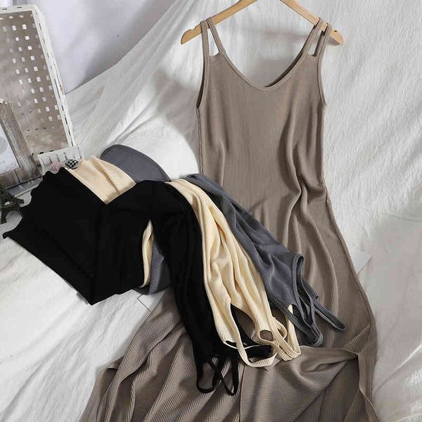 summer korean solid color base long dress womens casual comfortable knitted all-match suspender split female 210420, Black;gray
summer korean solid color base long dress womens casual comfortable knitted all-match suspender split female 210420, Black;gray