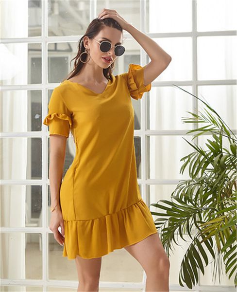 color designer v neck ruffle women summer short sleeve loose ladies dresses casual solid, Black;gray
color designer v neck ruffle women summer short sleeve loose ladies dresses casual solid, Black;gray