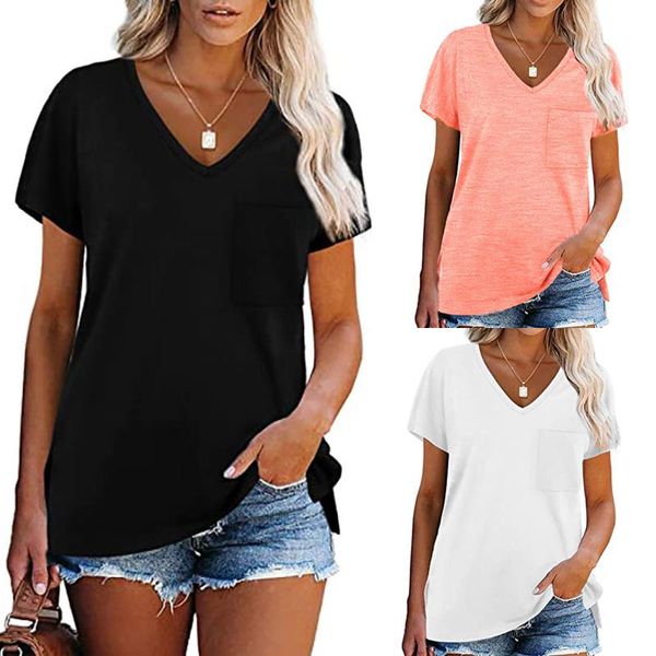 women's t-shirt summer 2021 fashion woman v-neck short sleeve solid loose tee female women clothing camisetas de mujer, White
women's t-shirt summer 2021 fashion woman v-neck short sleeve solid loose tee female women clothing camisetas de mujer, White