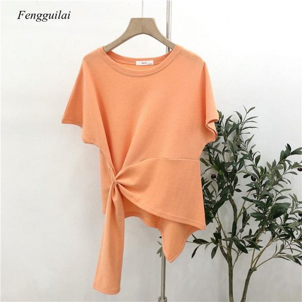 women's t-shirt short sleeve summer 2021 korean design cross irregular style causal street wear top, White
women's t-shirt short sleeve summer 2021 korean design cross irregular style causal street wear top, White