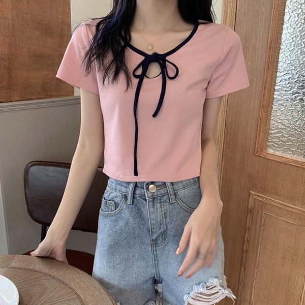 women's t-shirt summer bottoming shirt tie outshown short slim sleeve, White 
women's t-shirt summer bottoming shirt tie outshown short slim sleeve, White