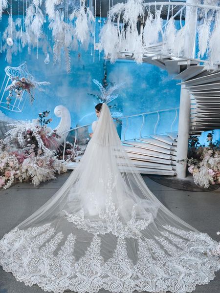 bridal veils wedding long lace edge applique luxurious big cathedral length with comb white ivory velo de novia 3.5x3meters, Black 
bridal veils wedding long lace edge applique luxurious big cathedral length with comb white ivory velo de novia 3.5x3meters, Black