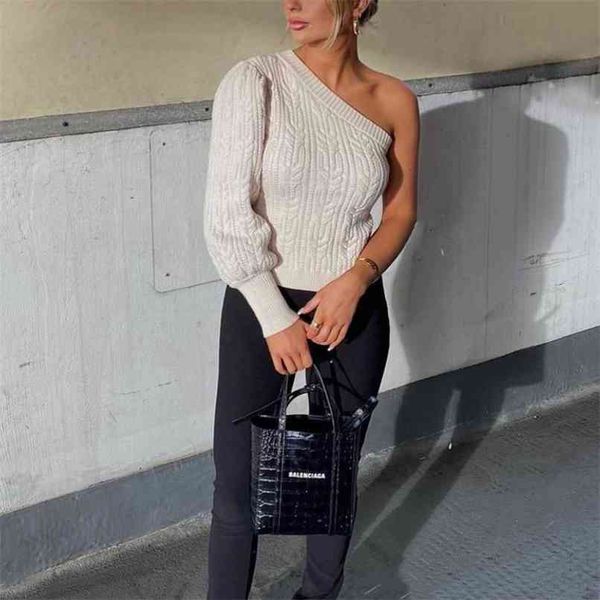 spring and autumn women's casual solid color one-shoulder sweater 210430, White;black
spring and autumn women's casual solid color one-shoulder sweater 210430, White;black