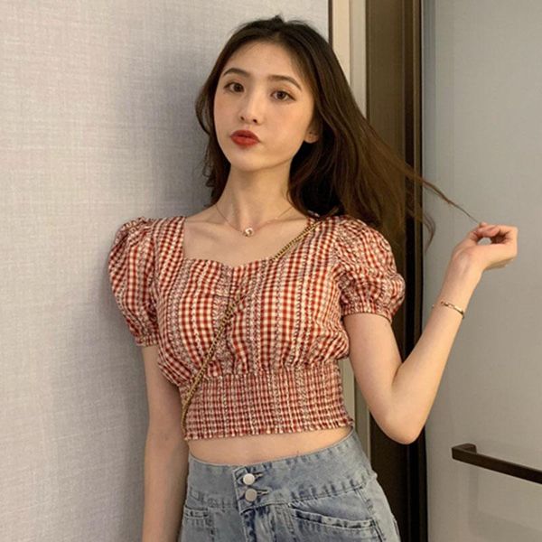 women's blouses & shirts blouse women 2021 summer korean version vintage temperament square collar lattice puff sleeve short fashion ch, White
women's blouses & shirts blouse women 2021 summer korean version vintage temperament square collar lattice puff sleeve short fashion ch, White