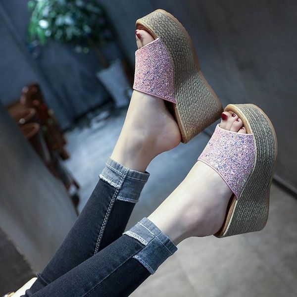 slippers platform shoes thick high heels wedges summer women bling casual brief slides anti-skid wear resistance flipflops, Black
slippers platform shoes thick high heels wedges summer women bling casual brief slides anti-skid wear resistance flipflops, Black