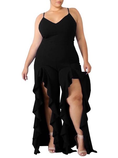 women's plus size jumpsuits spaghetti strap ruffle hem high leg side split playsuits rompers &, Black;white
women's plus size jumpsuits spaghetti strap ruffle hem high leg side split playsuits rompers &, Black;white