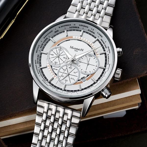 wristwatches men watches stainless steel waterproof three eyes calendar quartz watch fashion male sport military, Slivery;brown
wristwatches men watches stainless steel waterproof three eyes calendar quartz watch fashion male sport military, Slivery;brown