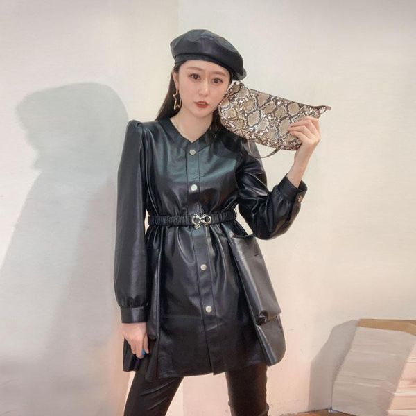 women's leather & faux spring 2021 windbreaker for women sheep skin medium and long korean coat show slimming, Black
women's leather & faux spring 2021 windbreaker for women sheep skin medium and long korean coat show slimming, Black