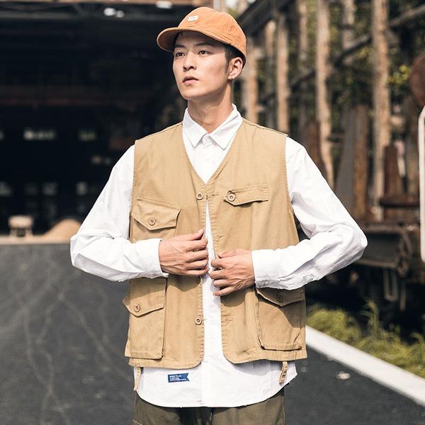 men's jackets autumn winter sleeveless big size casual coat handsome street male jacket men tooling vest japanese fashion trend cotton, Black;brown 
men's jackets autumn winter sleeveless big size casual coat handsome street male jacket men tooling vest japanese fashion trend cotton, Black;brown