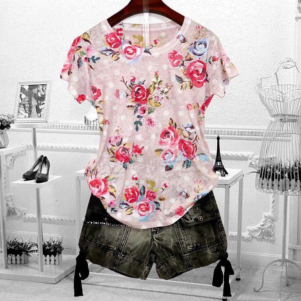 women's t-shirt drilling floral print pink t shirt women 4xl 2021 summer short sleeve graphic tees modis tshirt loose tee femme, White
women's t-shirt drilling floral print pink t shirt women 4xl 2021 summer short sleeve graphic tees modis tshirt loose tee femme, White