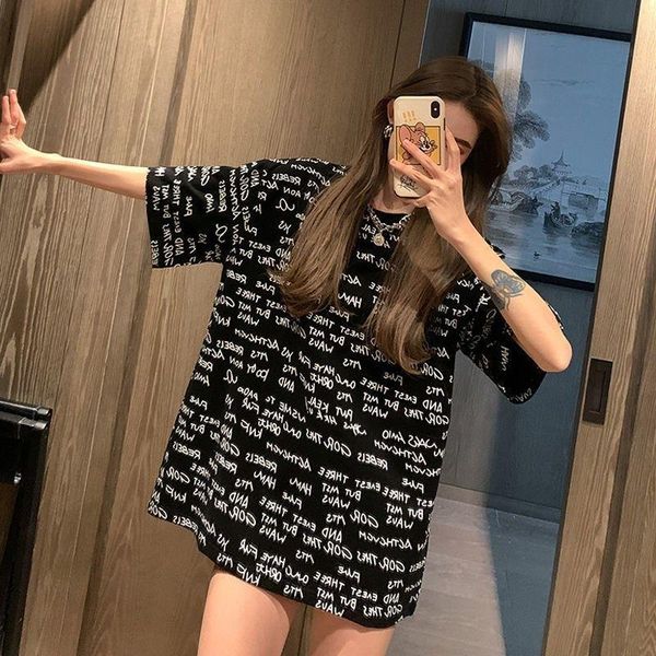 women's t-shirt letter printed short sleeve mid long lower garment missing wind 2021 summer korean big edition loose, White
women's t-shirt letter printed short sleeve mid long lower garment missing wind 2021 summer korean big edition loose, White
