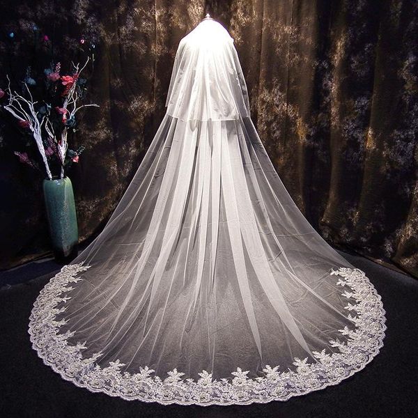 bridal veils luxurious 3 meters long pearl lace edge cathedral veil wedding two layers white tulle with comb veu de noiva longo, Black
bridal veils luxurious 3 meters long pearl lace edge cathedral veil wedding two layers white tulle with comb veu de noiva longo, Black