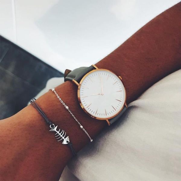 link, chain 2 pcs/ set punk creative fish bone beads leather silver adjustable bracelet women personality fashion jewelry, Black
link, chain 2 pcs/ set punk creative fish bone beads leather silver adjustable bracelet women personality fashion jewelry, Black