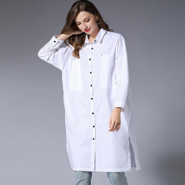 big yards dresses fat mm large women's shirt 2021 spring mid long cotton loose and versatile white 7126
big yards dresses fat mm large women's shirt 2021 spring mid long cotton loose and versatile white 7126