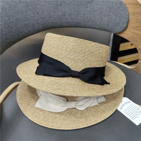wide brim hats lady boater sun caps ribbon round flat straw bow tie beach hat panama summer for women, Blue;gray
wide brim hats lady boater sun caps ribbon round flat straw bow tie beach hat panama summer for women, Blue;gray