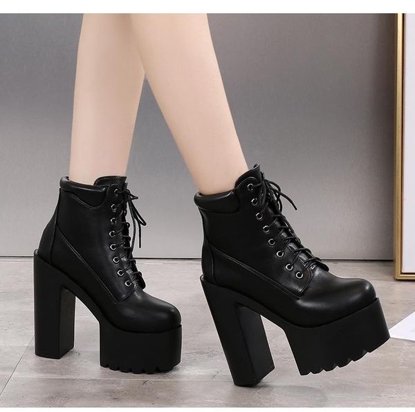 autumn/spring 14cm thick heel super high hate-sky dance runway club knight boots ankle women's s, Black