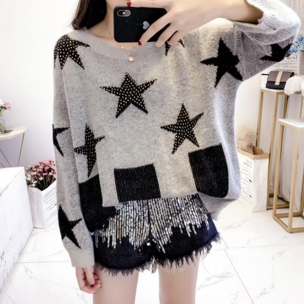 women's sweaters autumn brand start embroidered flares womens loose fit long sleeve o-neck medium length female knitting pullovers, White;black
women's sweaters autumn brand start embroidered flares womens loose fit long sleeve o-neck medium length female knitting pullovers, White;black