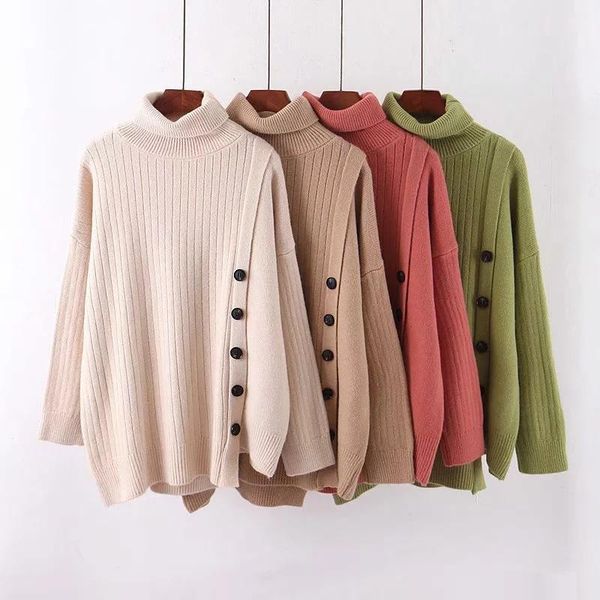 women's sweaters fashion turtleneck sweater women long sleeve button pullover 2021 casual female asymmetrical spring tunic, White;black
women's sweaters fashion turtleneck sweater women long sleeve button pullover 2021 casual female asymmetrical spring tunic, White;black