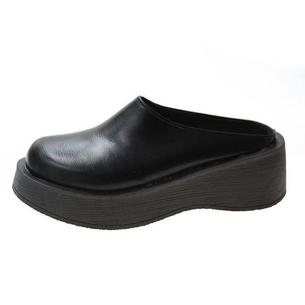 high-heeled shoes lady slippers women summer platform med cover toe slides on a wedge heels flat wedges rubber pu retro, Black
high-heeled shoes lady slippers women summer platform med cover toe slides on a wedge heels flat wedges rubber pu retro, Black