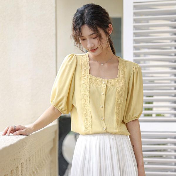 women's blouses & shirts french square collar shirt design sense minority summer 2021 korean versatile short sleeve top, White
women's blouses & shirts french square collar shirt design sense minority summer 2021 korean versatile short sleeve top, White