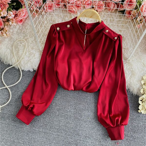 summer korean wild design button satin long-sleeved shirt female fashion elegant halterneck v-neck blouse women 210420, White
summer korean wild design button satin long-sleeved shirt female fashion elegant halterneck v-neck blouse women 210420, White