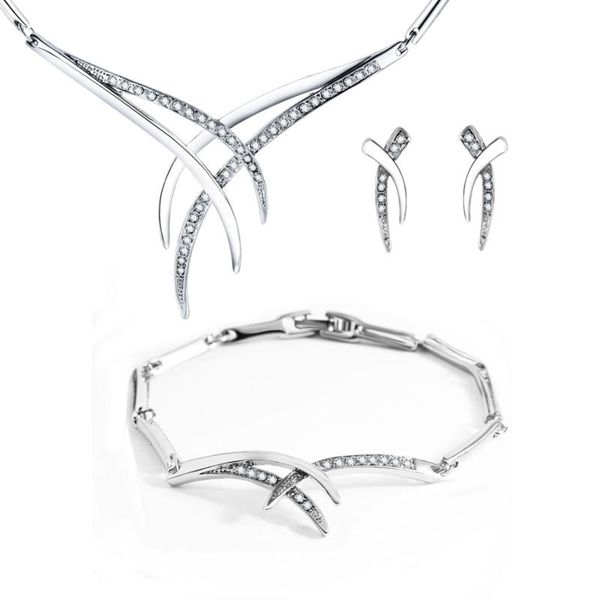 earrings & necklace high-end jewelry cross flower full crystal bracelet three-piece set, Silver
earrings & necklace high-end jewelry cross flower full crystal bracelet three-piece set, Silver