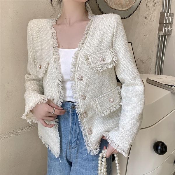 women's jackets 2021 autumn spring tweed women coat korean tassel causal single breasted v-neck jacket fashion elegant long sleeve outw, Black;brown
women's jackets 2021 autumn spring tweed women coat korean tassel causal single breasted v-neck jacket fashion elegant long sleeve outw, Black;brown