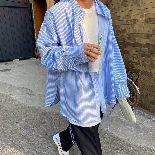 men's casual shirts spring and autumn fashion collar shirt blue stripe korean version loose false two men long sleeves, White;black
men's casual shirts spring and autumn fashion collar shirt blue stripe korean version loose false two men long sleeves, White;black