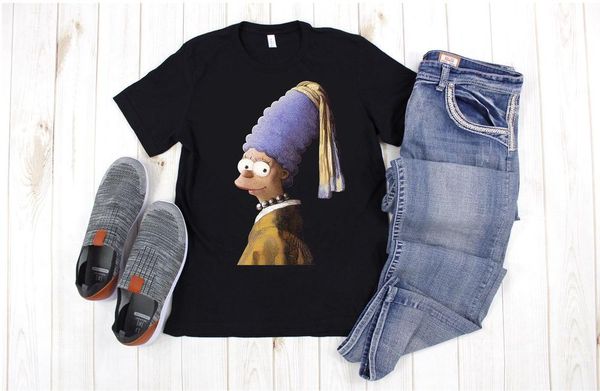 marge girl with a pearl earring art homer donut cartoon parody black t-shirt, White;black
marge girl with a pearl earring art homer donut cartoon parody black t-shirt, White;black
