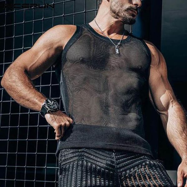men tank mesh see mens through o neck sleeveless vests streetwear bodybuilding breathable summer casual 5xl, White;black
men tank mesh see mens through o neck sleeveless vests streetwear bodybuilding breathable summer casual 5xl, White;black