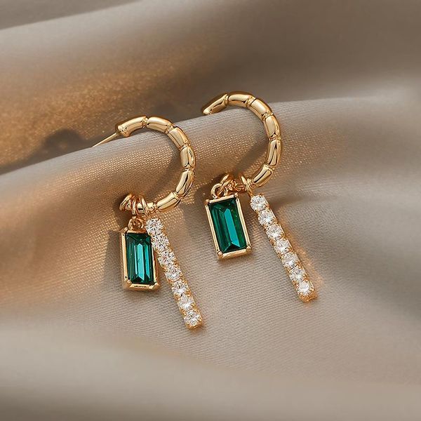 dangle & chandelier origin summer vintage geometrical shiny green cubic zircon earring for women c shape metallic jewelry pendientes, Silver 
dangle & chandelier origin summer vintage geometrical shiny green cubic zircon earring for women c shape metallic jewelry pendientes, Silver