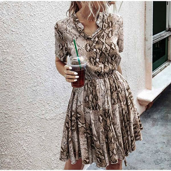 summer short sleeve women's a line dress stand button sashes slim party mini dresses female 2020 new snake printed women clothes, Black;gray
summer short sleeve women's a line dress stand button sashes slim party mini dresses female 2020 new snake printed women clothes, Black;gray