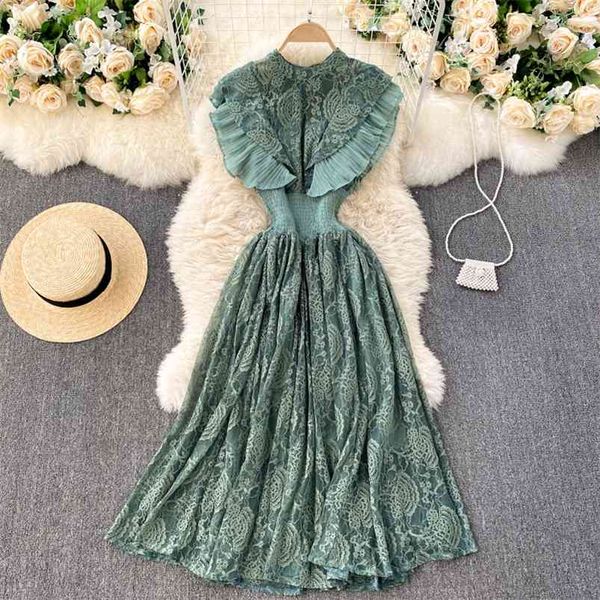 summer temperament fashion vestidos women's french elegant pleated ruffled waist and thin lace midi dress c416 210507, Black;gray
summer temperament fashion vestidos women's french elegant pleated ruffled waist and thin lace midi dress c416 210507, Black;gray