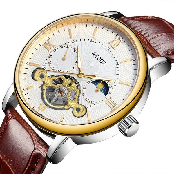 aesop automatic mechanical watches men fashion brand luxury business casual relogio masculino, Slivery;brown
aesop automatic mechanical watches men fashion brand luxury business casual relogio masculino, Slivery;brown