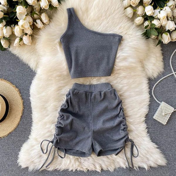 women's tracksuits summer 2 piece set drawstring pleated high waist mini shorts suit women knitted one-shoulder tank tracksuit sets, Gray
women's tracksuits summer 2 piece set drawstring pleated high waist mini shorts suit women knitted one-shoulder tank tracksuit sets, Gray