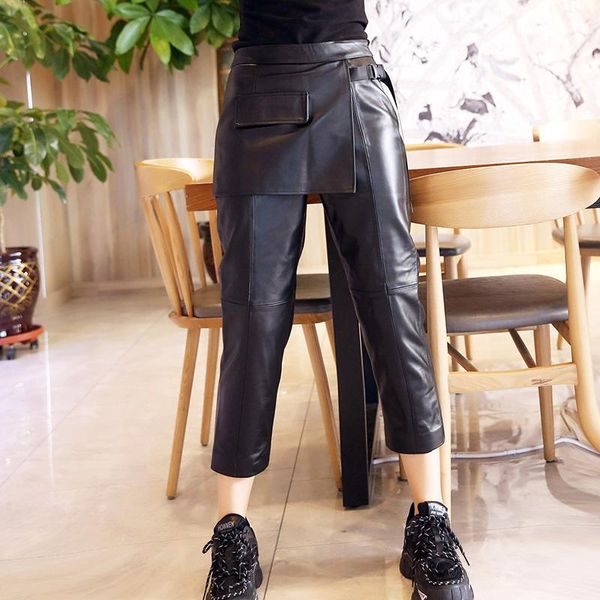 women's pants & capris 2021 spring autumn chic genuine leather harem korean style casual ninth a037, Black;white
women's pants & capris 2021 spring autumn chic genuine leather harem korean style casual ninth a037, Black;white